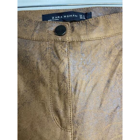 NWT -Zara Women's Skinny Faux Suede Leather Stretch Pants, Brown - Size S - Picture 6 of 16